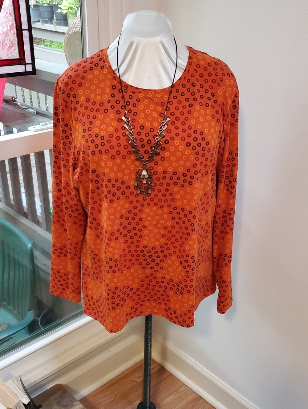 CURATED BY RUA'H KUBRIYA: XL 4-Way Stretch Long Top, Dk Orange/Purple Colorways